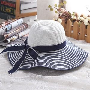 Black White Striped Bowknot Sun Hat